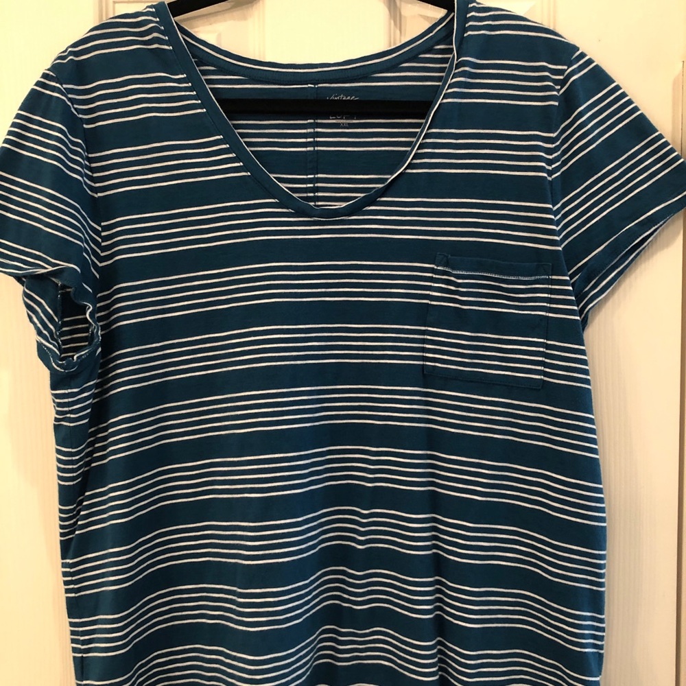 Turquoise Ann Taylor Pocket Tee with Stripes